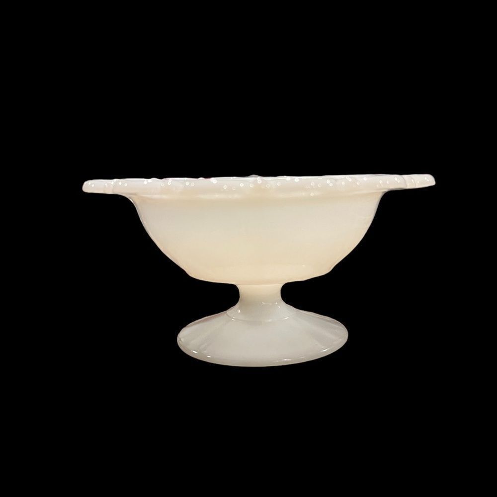 SOLD Vintage 1960s Anchor Hocking Old Colony 7" Milk‎ Glass Lace Edge Compote